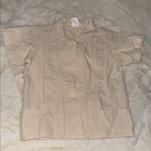 Kids Tan Embroidered Button Down Shirt
